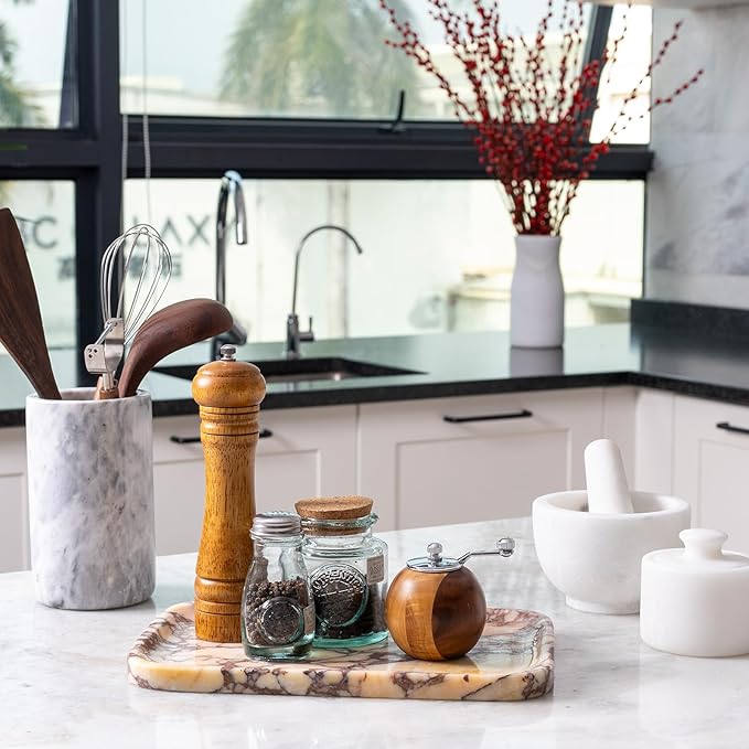 Calacatta Marble Vanity Trays, Marble Bathroom Tray Countertop, Luxury Decorative Dresser Organizer, Purple&White Natural Stone Serving Tray for Kitchen, Perfume, Jewelry Holder Storage