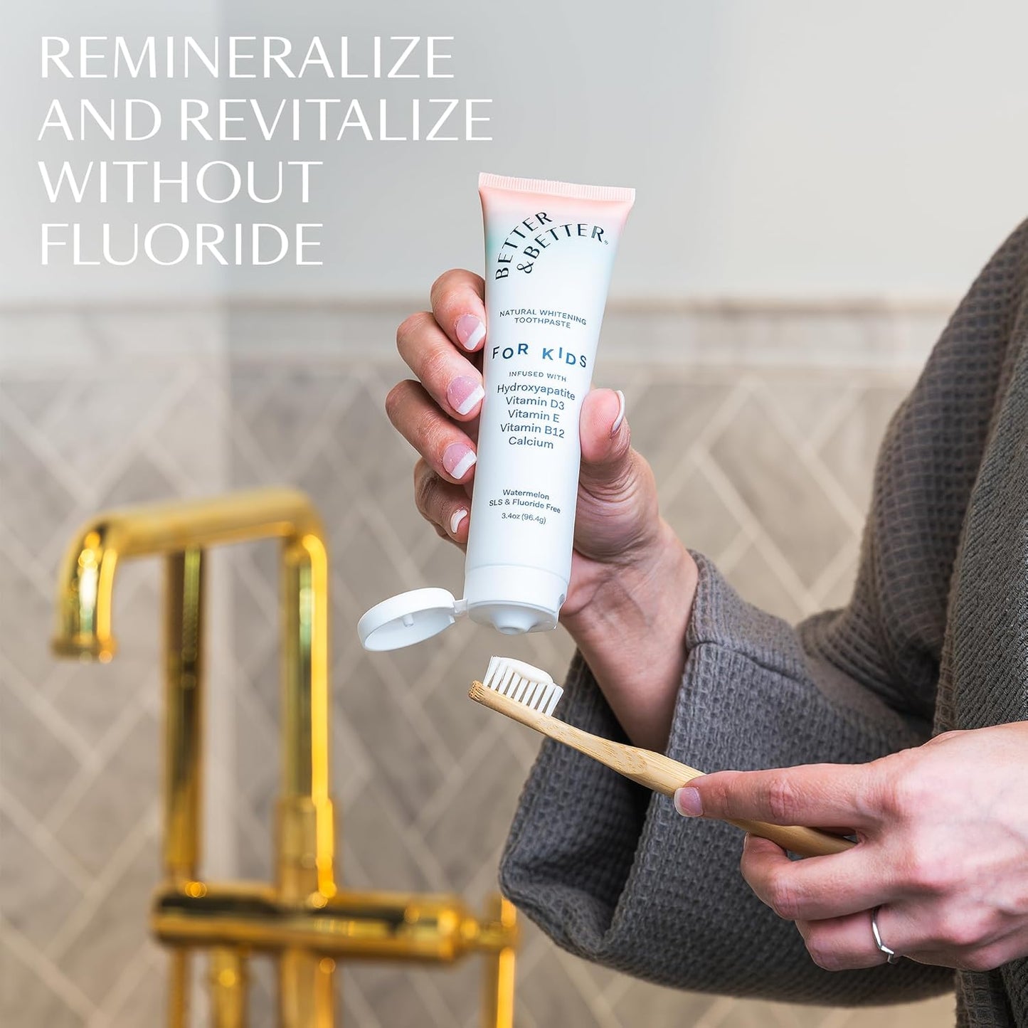 Better & Better Kids Toothpaste | Natural Hydroxyapatite Toothpaste Infused w/Calcium & Vitamins D, E, B12 | Fluoride & SLS Free for Sensitive Brushers | Watermelon Flavor | 3.4oz, 3 Pack