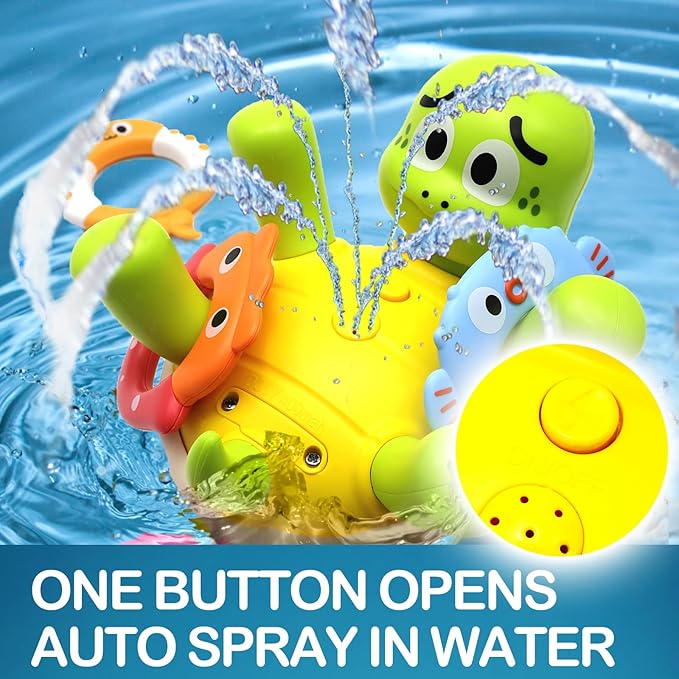 Swimming Turtles Bath Toy, Cute Baby Bath Toys with One-Touch Water Spray Button, Rechargeable Pool Bath Toys for Kids Ages 1-3, Toddler Bathtub Toys with 5 Rings, Water Toys for Toddlers 1-3 Gift