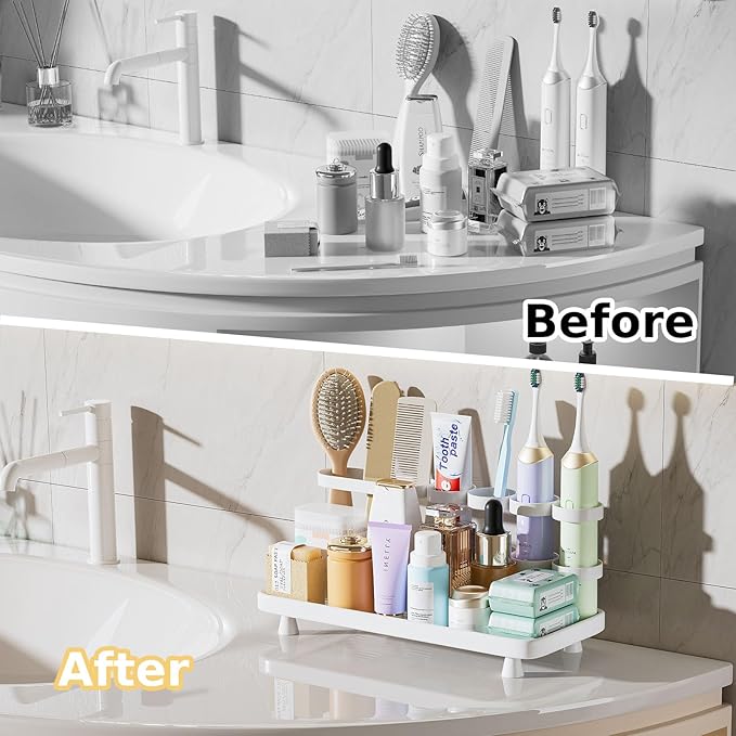 Electric Toothbrush Holder for Bathroom Countertop 5 Metal Slots Toothpaste Razor Mouthwash Organizer, White