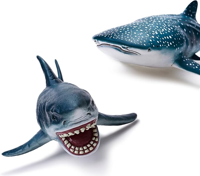 Gemini&Genius Great White Shark and Whale Shark Action Figure Set Soft Rubber Ocean Sea Animal Marine Animal Model Toys for Kids Swimming, Beach, Bath, Role Playing