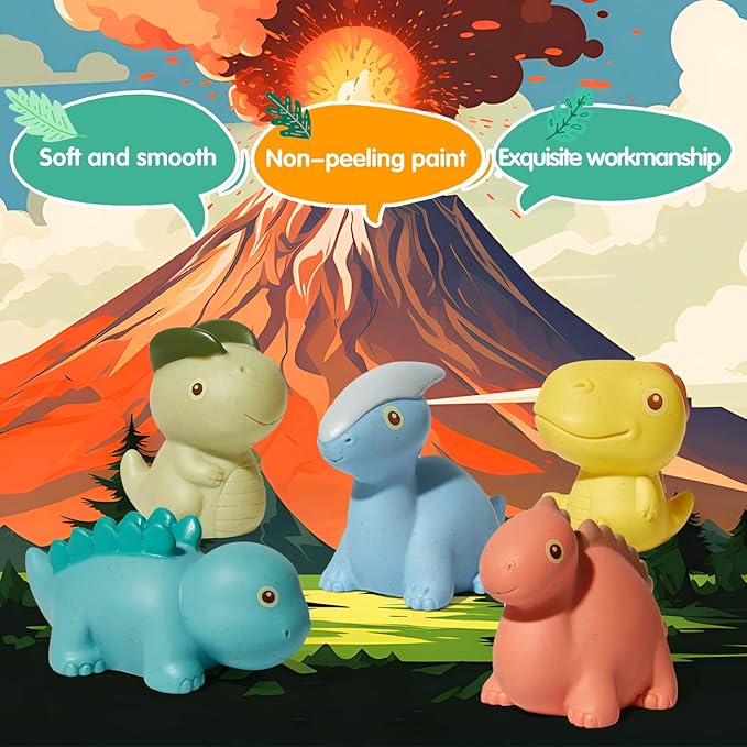 Mold Free Bath Toys, 9 Pack | Sealed, No Hole Bath Toys | Soft, Squeezable & Float on Water | Non-Toxic Easy-Grip Baby & Toddler Bath Toy Set | Baby Gift for Christmas Stocking Stuffers (Dinosaur)