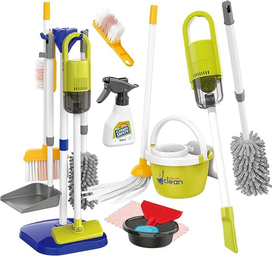 Toddler Cleaning Set with Working Vacuum, Kids Cleaning Toy Set, Broom and Dustpan Mop Cleaner Working Pretend Play Kit That Really Works Montessori Cleaning Supplies for Toddlers Baby Children Size