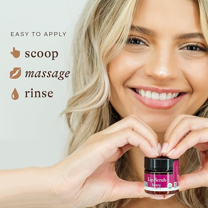 USDA Organic Lip Scrub Berry - USA Made with Natural Ingredients, Moisturizing Scrub Exfoliator for Dry Lips, Lip Sugar Scrubber Exfoliator for Smooth Lips, Small Beauty Gifts
