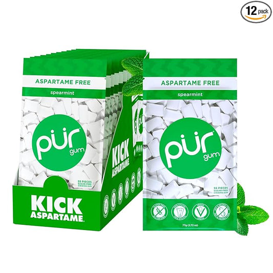 PUR Gum | Aspartame Free Chewing Gum | 100% Xylitol | Natural Spearmint Flavored Gum, 55 Pieces (Pack of 12)