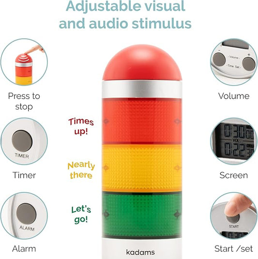 KADAMS Visual Timer for Kids with Audio Pre-Alarm - Traffic Light Alarm for Kids Toddler Teachers Classroom Home Time Management Tool 24hr Countdown Pause Memory Function, Silver