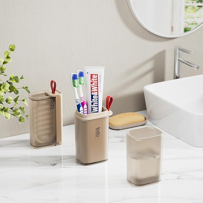 VITVITI Travel Soap Case Container, Portable Toothbrush Travel Case Dish Tray, 7.88 Inch Toothpaste Traveling Toothbrush Holder Set with Cover for Trip/Bathroom/Camping, Clear Coffee