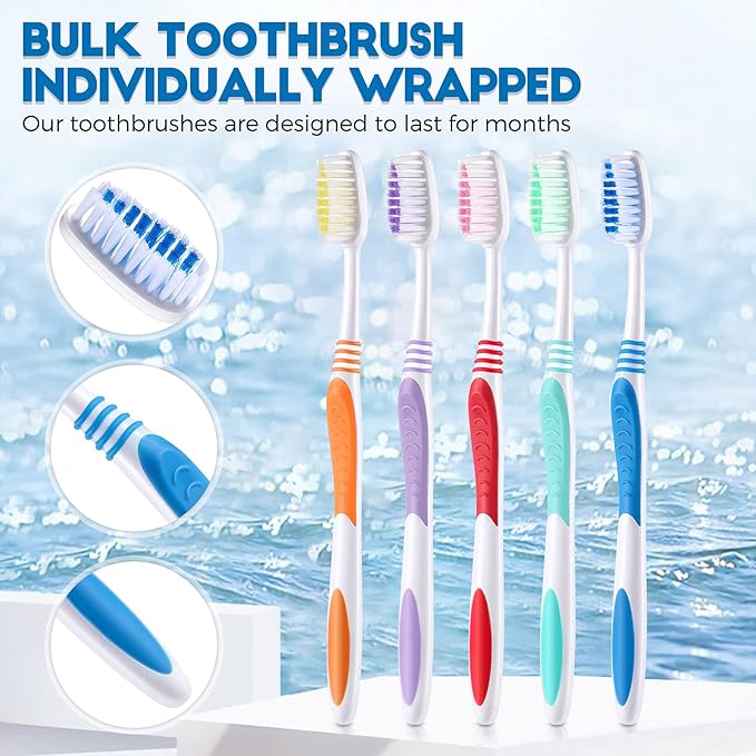 CHENGU 150 Pieces Individually Wrapped Toothbrushes Manual Disposable Travel Toothbrush Medium Soft Bristle Tooth Brush Travel Toothbrush Bulk Toothbrushes for Hotel, Guest, Adults, Kids, Multi Color