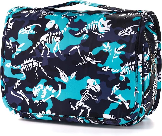 Kids Hanging Toiletry Bag for Boys, Travel Toiletry Bag for Little Young Boys Waterproof Wash Bag Toddler Traveling Toiletries, Dinosaur Black