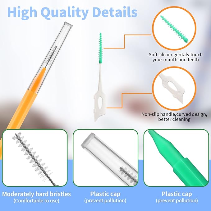 Interdental Brush, 100Pcs Soft Braces Brush Set, 40Pcs Tooth Flossing Head for Oral Hygiene Tooth Cleaning with 60pcs Disposable Braces Flossers Tooth Cleaning Tool (Stylish Colors,Multiple Sizes)