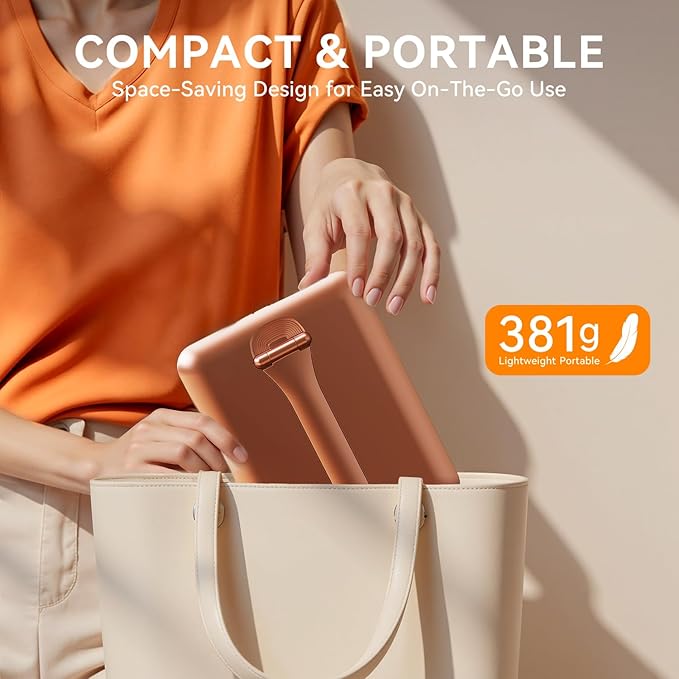 Auxmir Travel Makeup Mirror with Light, Portable Folding Lighted Travel Makeup Mirrot with 72 LEDs, Rechargeable Compact Vanity Mirror with 3 Dimmable Color Lights, Adjustable Stand, Rose Gold