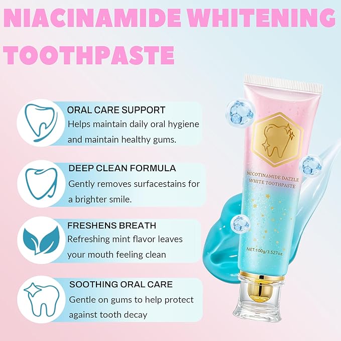 2PCS Niacinamide Whitening Toothpaste, Intensive Stain Removal & Teeth Brightening for Fresh Breath, Deep Cleaning, Enamel Safe & Gum Care (2 Pack)