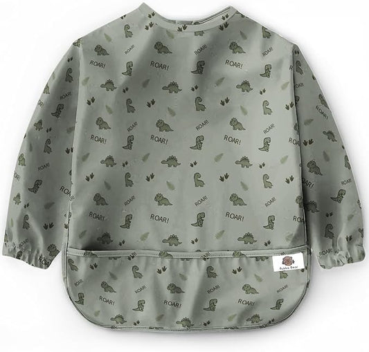 Bubba Bear Baby Bib with Sleeves, Long Sleeve Toddler Feeding Apron Bibs for Eating & Lead Weaning, Mess Proof Full Sleeved