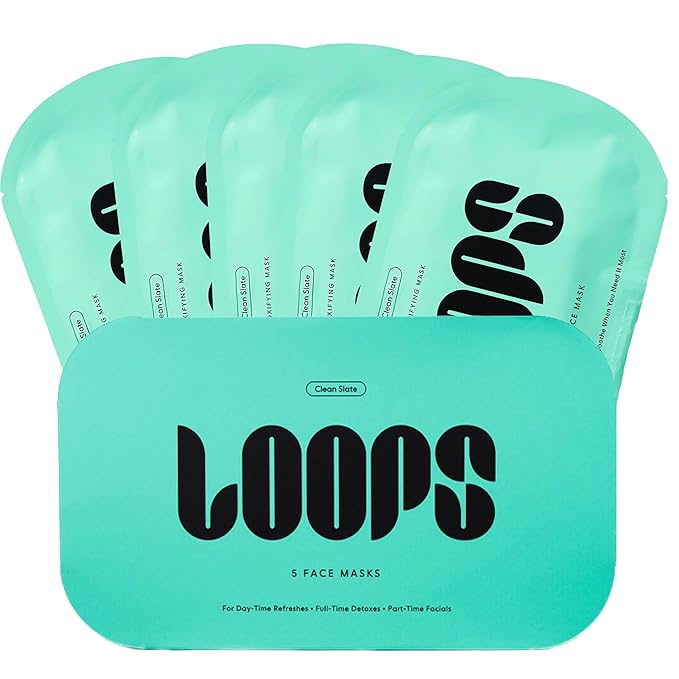 LOOPS CLEAN SLATE - Detoxifying Hydrogel Face Mask - Detoxify, Cleanse & Soothe - Deeply Purifying and Super Hydrating - Minimizes the Look of Pores - Gifts for Women, Stocking Stuffer - 5 pc