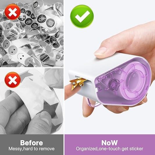 Manual Sticker Dispenser for Rolls of Stickers with 1520Pcs 1Inch Gold Star,Red Heart,Smiley Face Stickers for Kids Reward,Behavior Chart,School Classroom Student Teacher Supplies Gift(Purple)