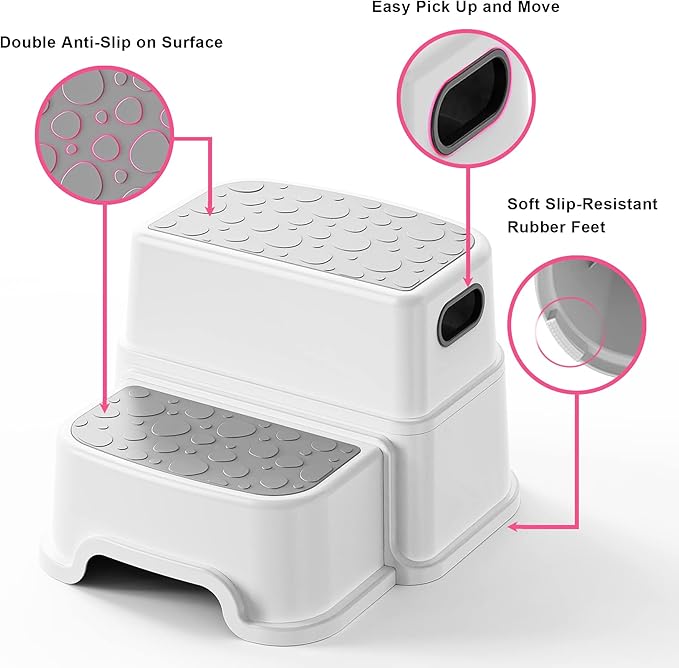 Toddler Step Stool for Kids - Non-Slip 2 Step Stool for Potty Training & Bathroom Sink, Dual Height 9.5", Sturdy Safety Nursery Stool for Kitchen & Toilet (Includes 2 Ducks)
