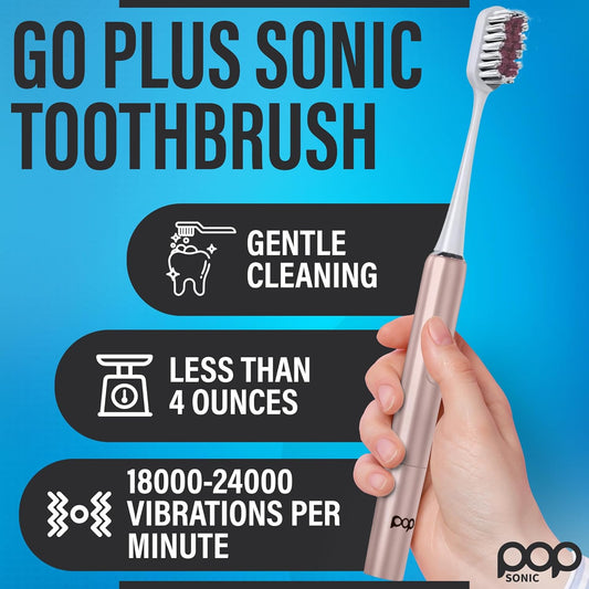 Pop Sonic Go Plus Travel Electric Toothbrush (Rose Gold) | 2 Speeds w/ 18000-24000 Vibrations Per Minute - The Ultimate Set | 8+ Colors to Choose from