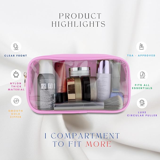 Small Clear Makeup Bag – Mini Cosmetic Pouch for Purse, Light Pink Travel Bag, Compact Clear Pouch for Cosmetics, Mini Purse Organizer