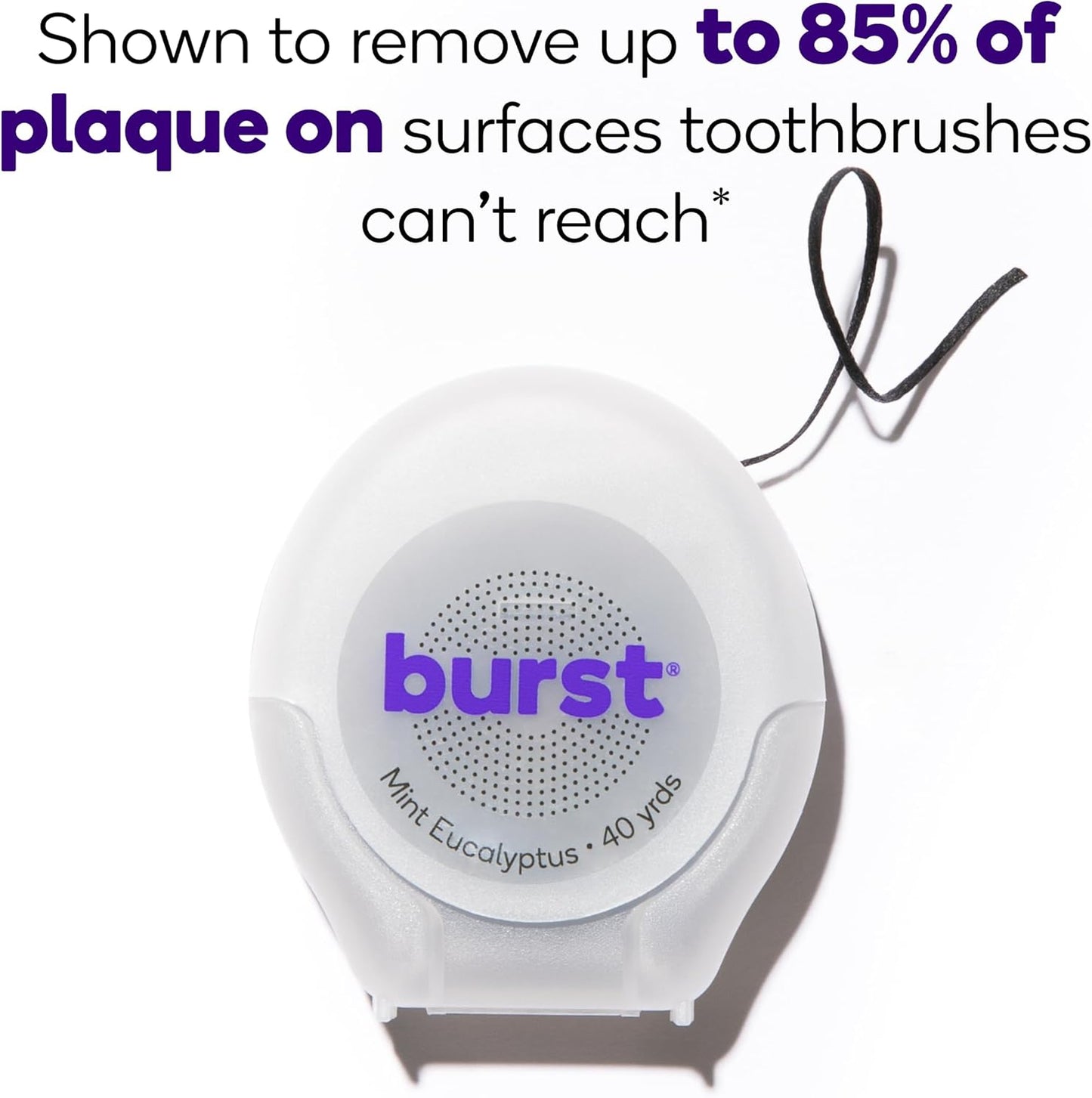 BURST Expanding Dental Floss (Mint Eucalyptus/40 Yards) | Stain Absorbing & Woven Tooth Floss with Xylitol Coating to Fight Cavities | Vegan | Paraben Free Expanding Floss