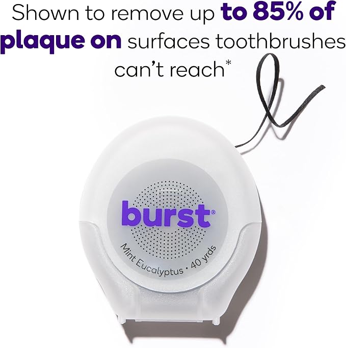 Burst Expanding Dental Floss (Mint Eucalyptus/120 Yards) | Stain Absorbing & Woven Tooth Floss with Xylitol Coating to Fight Cavities | Vegan | Paraben Free Expanding Floss