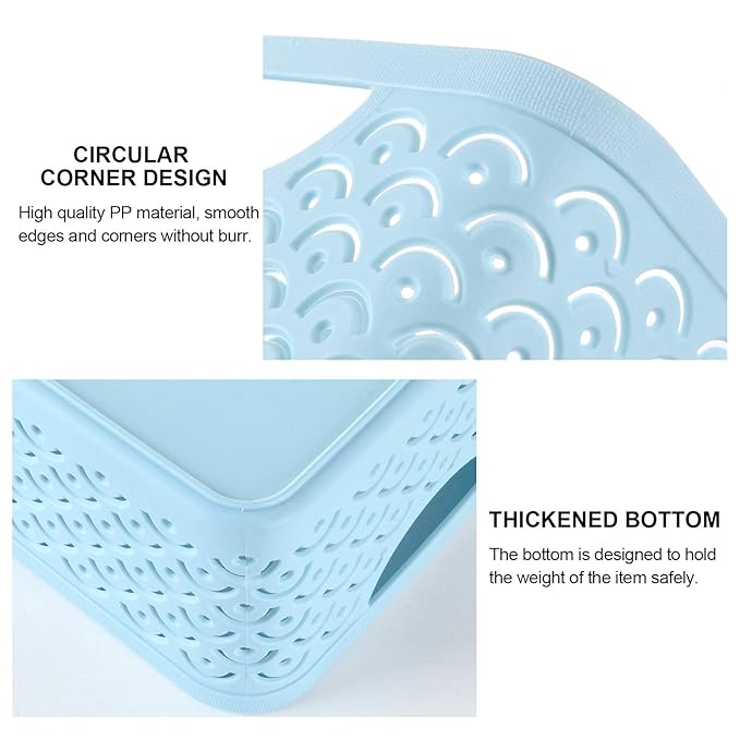 STARVAST 5 Pack Plastic Storage Baskets, Portable Blue Fish Scale Pattern Hollow Desktop Storage Bin Box with Handle for Kitchen, Bathroom, Kids Room or Nursery Storage – 9.4 x 7.1 x 4.1 inches
