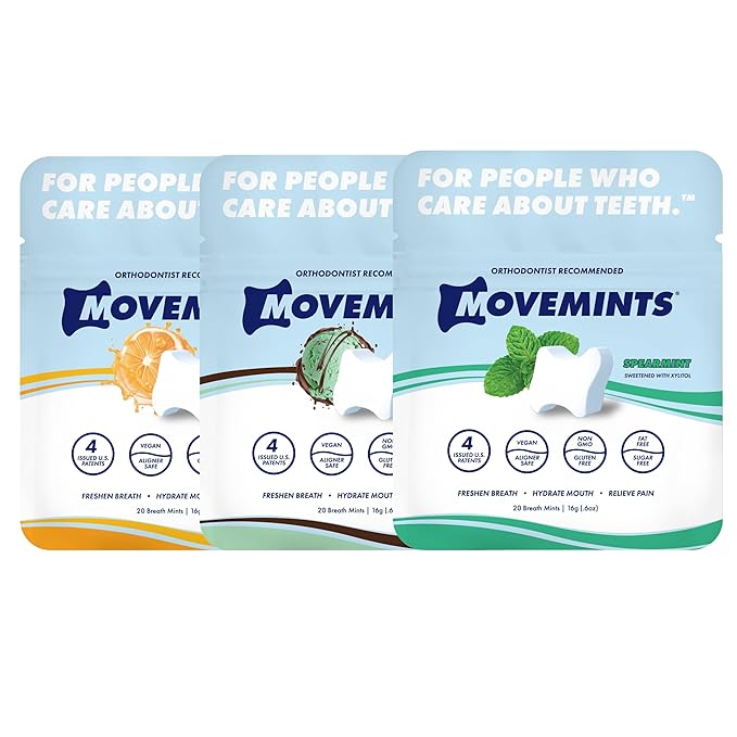 Movemints Clear Aligner Mints - Patented, Edible Alternative to Chewies - Freshen Breath and Improve Dry Mouth with Xylitol - Variety (3 Pack)