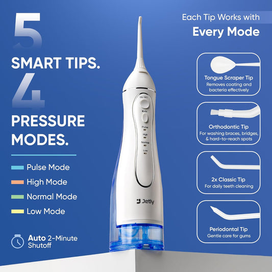 Water Dental Flosser Teeth Pick Cleaner: Travel Cordless Oral Irrigator 300ML Capacity Portable Rechargeable IPX7 Waterproof Electric Flossing Machine for Teeth Cleaning (White)
