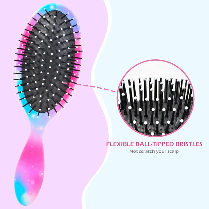 Kids Hair Brush Girls, Toddler Wet Dry Detangling Hair Brush for Curly Thick Hair Pain-Free Comb Girls Kids Women Unicorn Mermaid