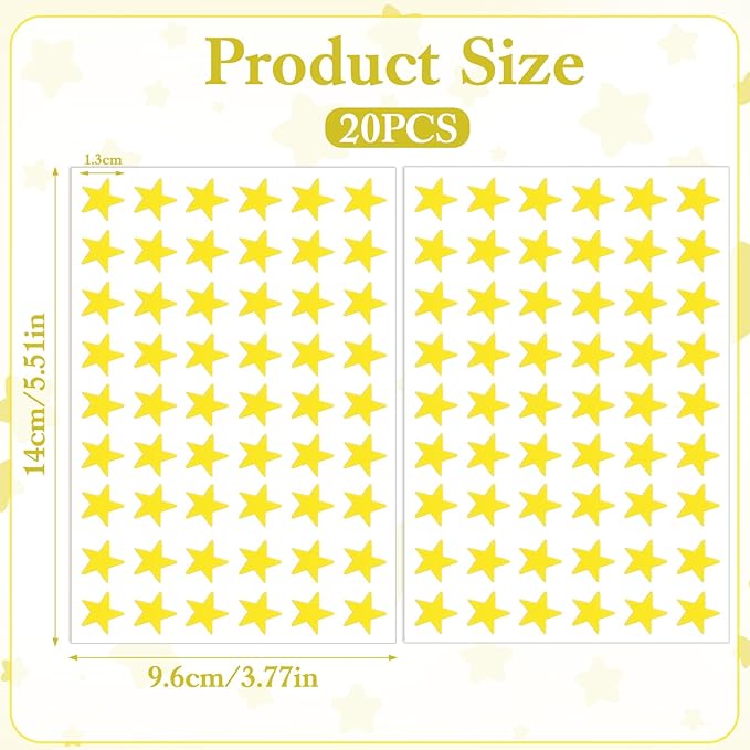 1080PCS Gold Star Stickers, 20 Sheets Reward Stickers for Kids 1.3cm/0.5 Inch Small Stars Sticker Mini Incentive Stars Sticker for Kid School Reward Crafts Decoration