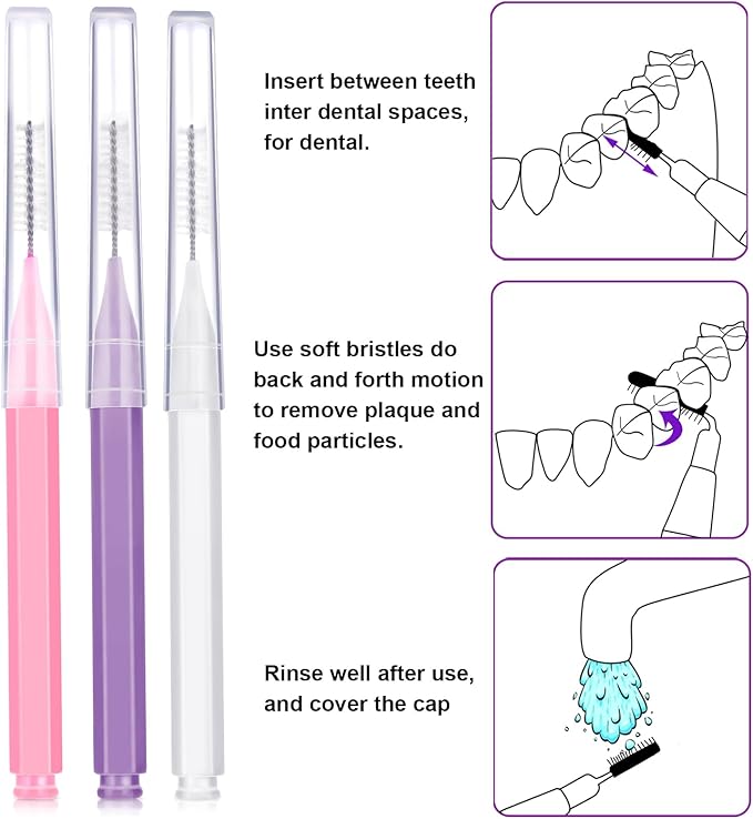 Patelai 100 Pieces Braces Brush for Cleaner Interdental Brush Toothpick Dental Tooth Flossing Head Oral Dental Hygiene Flosser Toothpick Cleaners Tooth Cleaning Tool(Pastel Colors,Mixed Size)