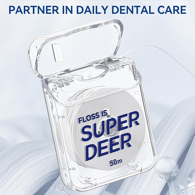 Super Deer Flat Dental Floss - Mint, PTFE Floss, Gentle on Gums, Expands & Stretches,Plaque Remover for Teeth, Shred Resistant, Floss Slides Smoothly, Easy to Use, 55 yd (1)