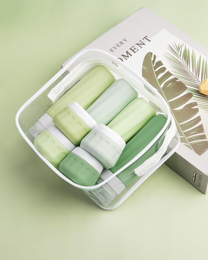 Travel Size Toiletries 10 Pack, TSA Approved 3oz & 1oz Silicone Refillable Containers with Clear Travel Bag