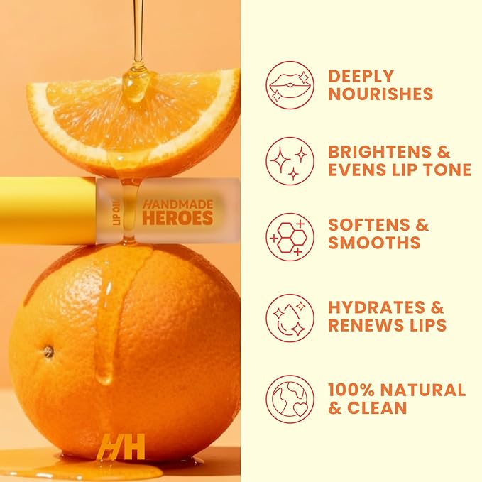Handmade Heroes Turmeric Vitamin C Lip Gloss - 100% Natural Vegan Lip Treatment for Dry Dull Lips - Brightening for Dark Lips - Lightweight Moisturizing Nourishing