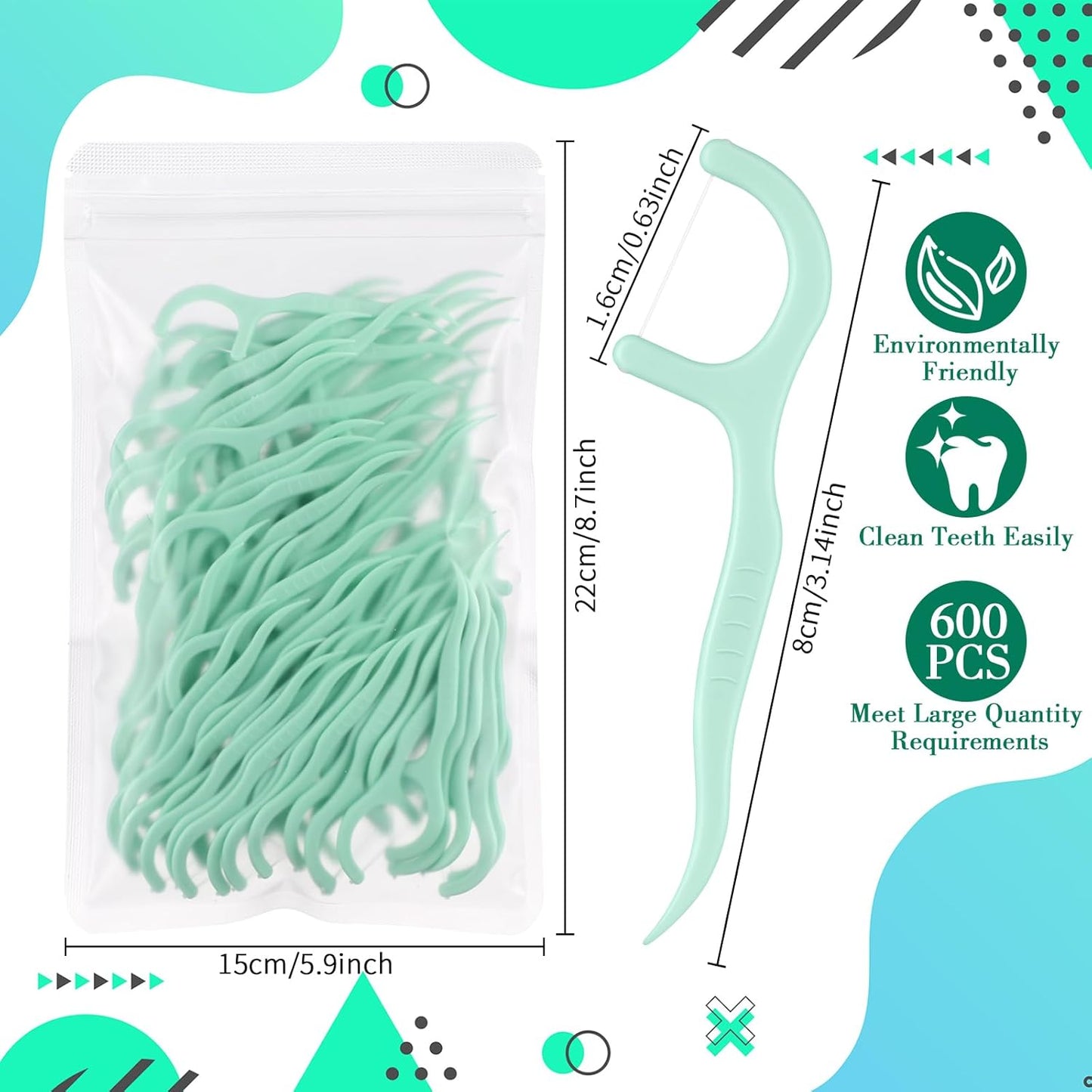 Baderke 600 Count Floss Picks Bulk Dental Flossers Picks for Adults Non Breakable Tooth Picks Flossers Teeth Cleaning Dental for Family Pack Travel(Light Green)