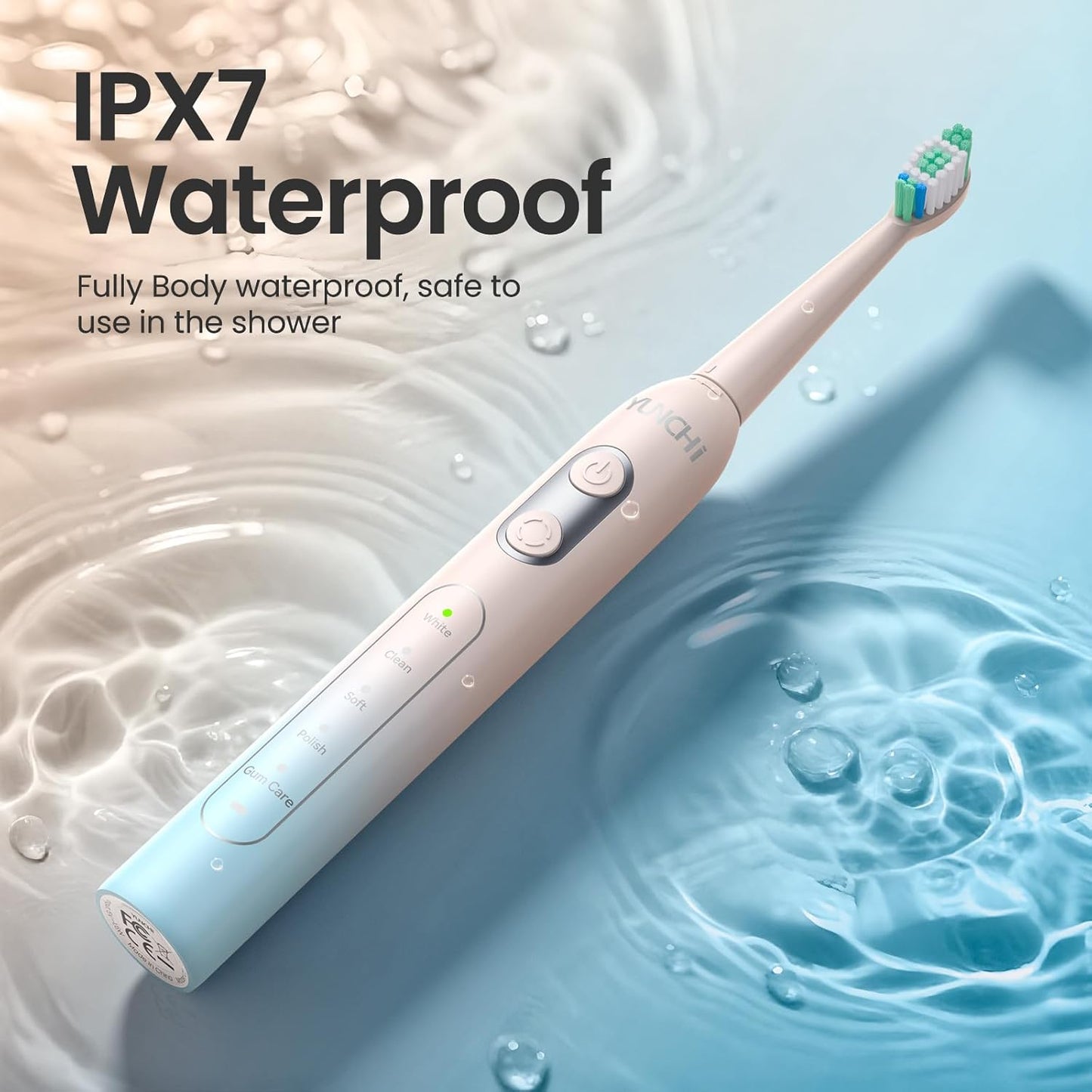 YUNCHI Electric Toothbrush for Adults and Kids, Sonic Rechargeable Battery Toothbrushes, 8 Brush Heads, 1 Travel Case, 2 Min Timer, IPX7 Waterproof, 5 Modes, Blue Yellow Gradient