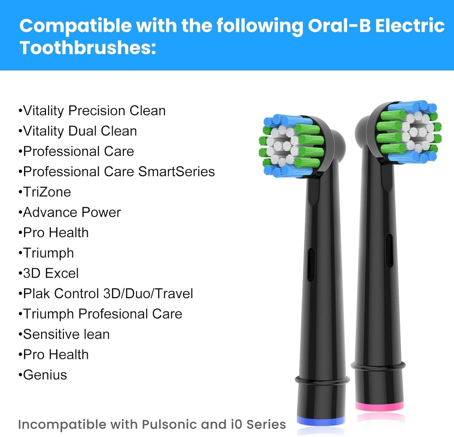 16pcs Precision Toothbrush Heads Compatible with Oral B Electric Toothbrushes, Black