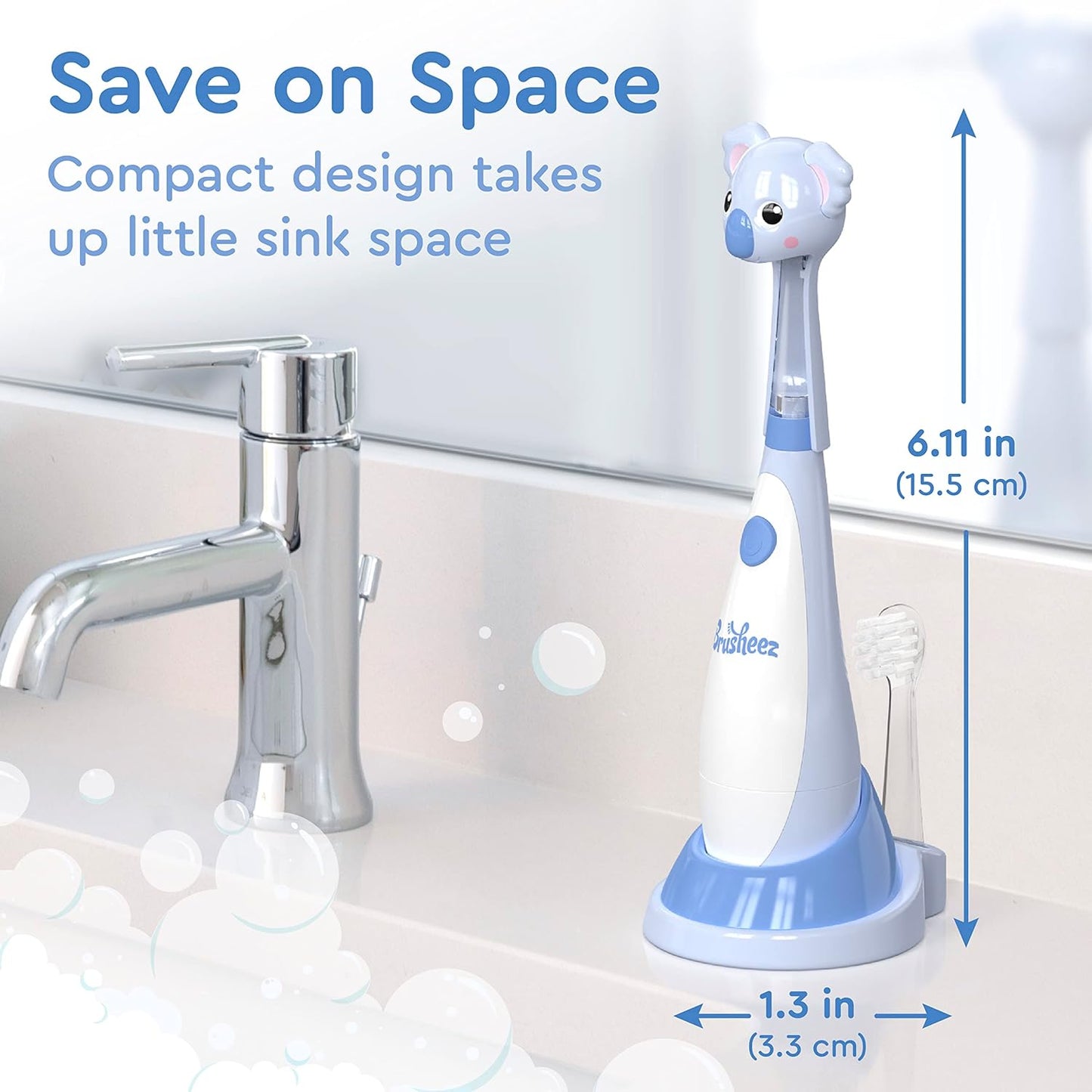 Brusheez Little Toddlers’ Sonic Toothbrush - Safe & Gentle Toothbrush for Ages 1-3 with Built-in, Light-Up 2-Minute Timer, Extra Brush Head, & Storage Base for First-Time Brushers (Kiwi The Koala)