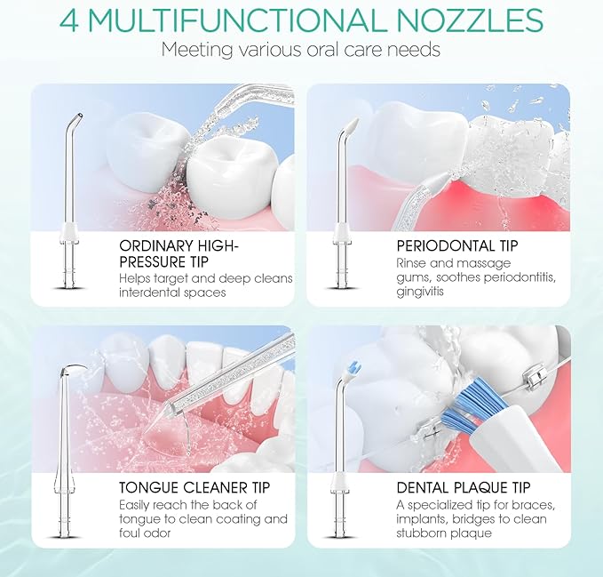 VOYOR-HEALTH Water Dental Flosser for Teeth Cordless, Rechargeable Electric Flosser for Teeth Cleaning and Flossing, Portable Oral Irrigator 3 Modes & IPX7 Waterproof for Travel Home WF400 (Blue)