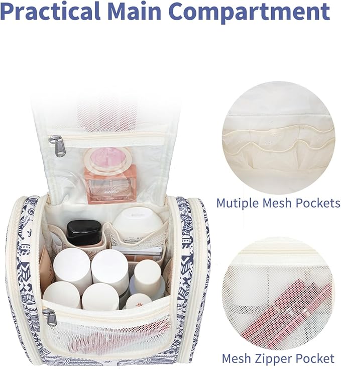 Narwey Small Hanging Toiletry Bag Women Travel Makeup Bag Organizer Toiletries Bag for Travel Size Essentials Accessories Cosmetics (Medium, Elephant)