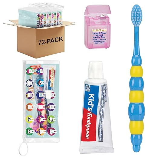 SmileGoods Child Sparkle Dental Care Kit Toothbrush, Toothpaste, and Floss, 72 pack