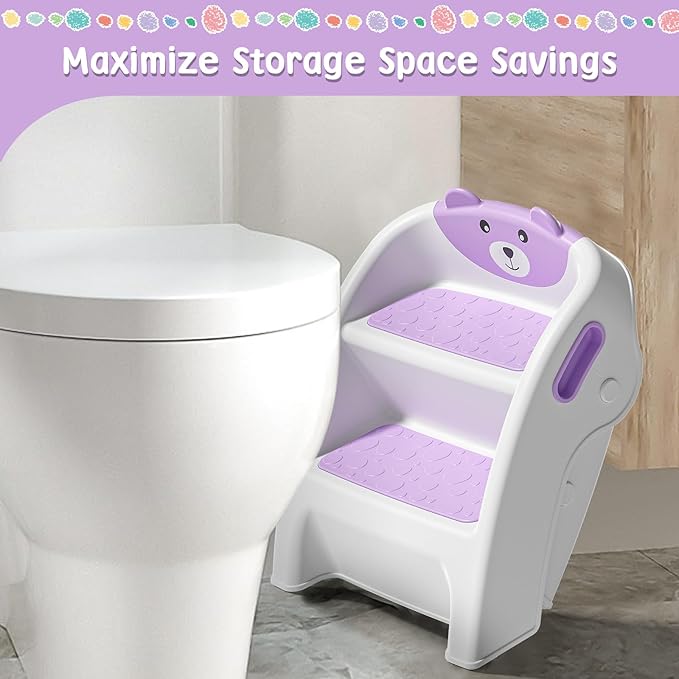 TPN Toddler Step Stool for Bathroom Sink and Potty Training Durable Anti-Slip,Anti-Tip A-Frame,10-Second Assembly, 2-Step Potty Stool with Wide Steps (Purple)
