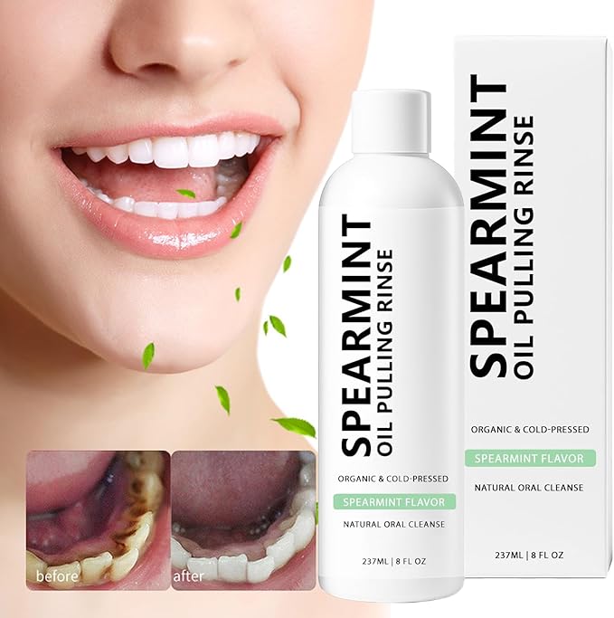 Spearmint Oil Pulling Mouthwash Rinse(237 ml), Cold-Pressed Coconut Mouthwash, Fresh Breath & Oral Care, Cleans Deeply Gentle Yet Effective (1)