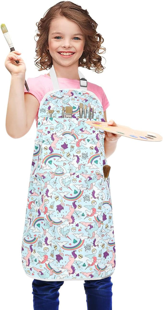 FreeNFond Kids Apron Adjustable Child Apron with 4 Pockets for Baking Painting