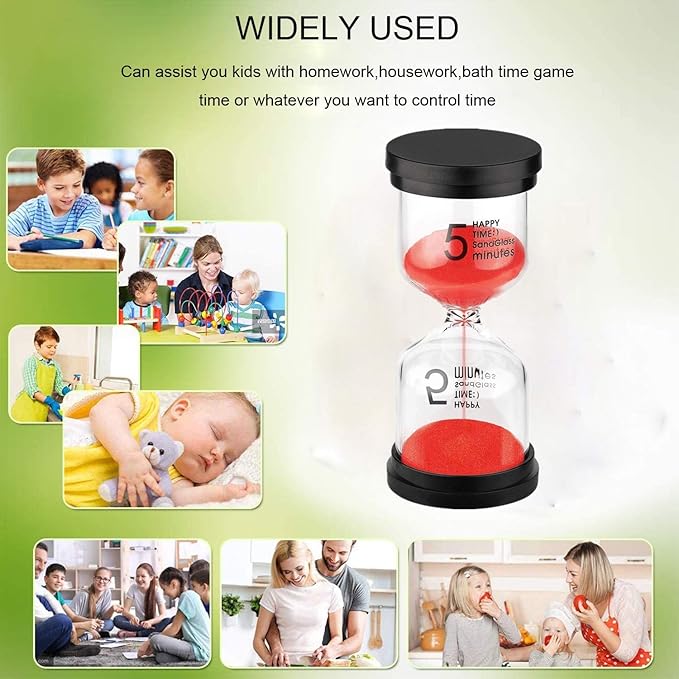 SuLiao Hourglass 5 Minute Sand Timer: Red Sand Clock, Plastic Sand Watch Five Min, Small Reloj De Arena 5 Minutos, Colorful Hour Glass Sandglass for Childs, Games, Classroom, Kitchen, Decoration