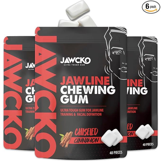 JAWCKO Ultra-tough Jawline Chewing Gum | Get a Stronger, Squarer Jawline | Cinnamon Jaw Training Hard Gum | Chisel, Sculpt, & Tone your Jaw | 15X Hardness | Facial Fitness Mewing Gum | 40 Pieces/Pack