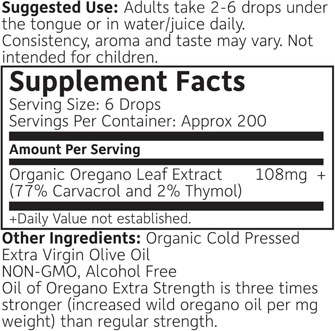 RejuveNaturals Extra Strength Oil of Oregano, USDA Organic, 1 fl oz (30ml Liquid) Wild, Mediterranean Oregano Oil. Concentrated Immune Support Drops. Gluten Free, Vegan & Non-GMO. Min 77% Carvacrol
