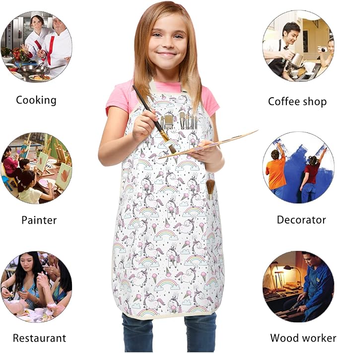 FreeNFond Kids Apron Adjustable Child Apron with 4 Pockets for Baking Painting