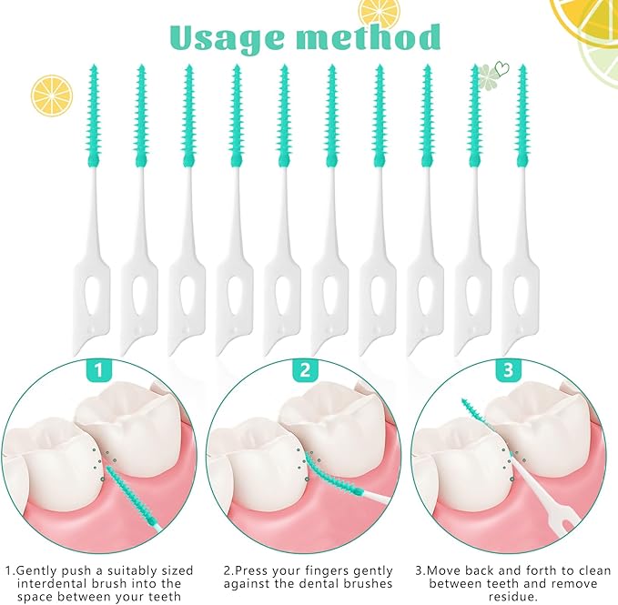 100 Pieces Interdental Brushes, Silicone Dental Floss Picks with Case Dental Brushes Dental Picks Green Tooth Floss Picks for Teeth Cleaning(Green)