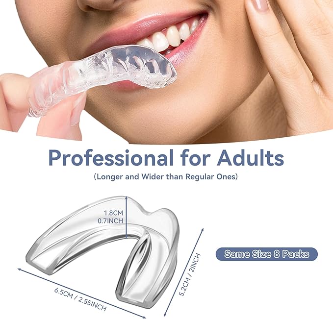 Mouth Guard for Teeth Grinding, Pack of 8 Moldable Mouth Guards for Clenching Teeth, Comfortable Night Guard for Adult Men Sport Athletic, Whitening Tray