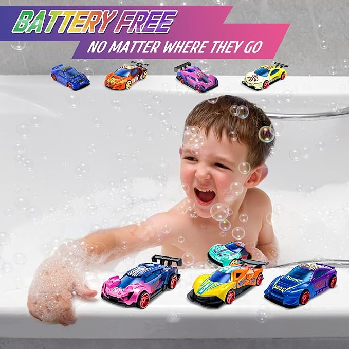 Color Changing Cars Toys Bath Toys for Ages 1-3 4-8 Christmas Stocking Stuffers Gifts for Kids Grandkids Boys Birthday Gifts Race Cars Themed Party Favors Goodie Bag Stuffers Sensory Die-Cast Toys